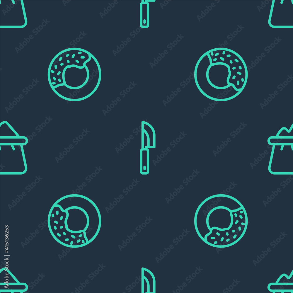 Set line Knife, Donut and Bag of flour on seamless pattern. Vector. Set line Knife, Donut and Bag of flour on seamless pattern. Vector.