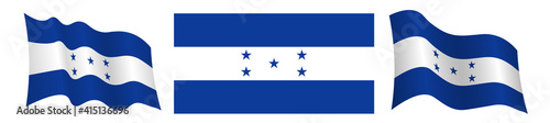 flag of republic of honduras in static position and in motion, fluttering in wind in exact colors and sizes, on white background