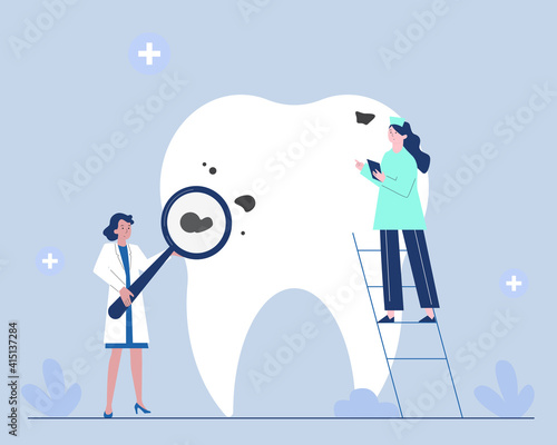 Dentists examine cavities concept illustration