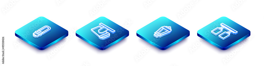 Set Isometric line LED light bulb, Led track lights and lamps, Garden and icon. Vector. Set Isometric line LED light bulb, Led track lights and lamps, Garden and icon. Vector.