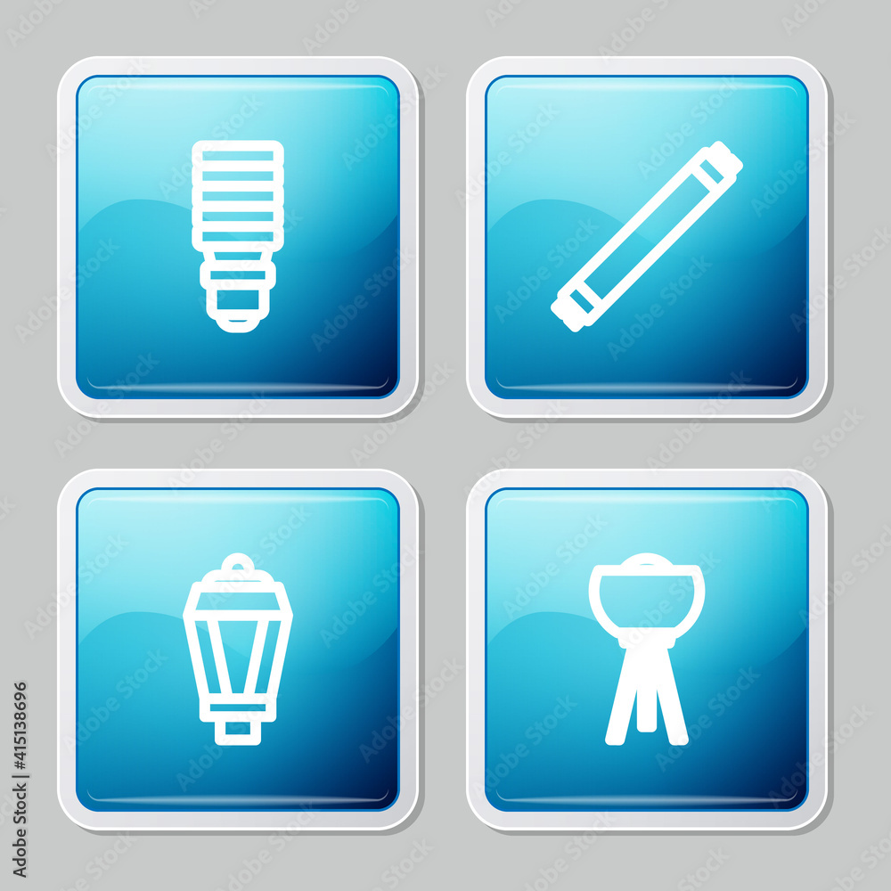 Set line LED light bulb, Fluorescent lamp, Garden and Floor icon. Vector. Set line LED light bulb, Fluorescent lamp, Garden and Floor icon. Vector.