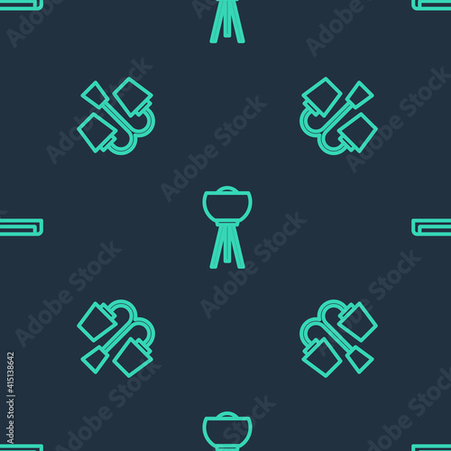 Set line Floor lamp, Chandelier and Fluorescent on seamless pattern. Vector.