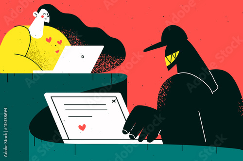 Online fraud, trick in internet dating concept
