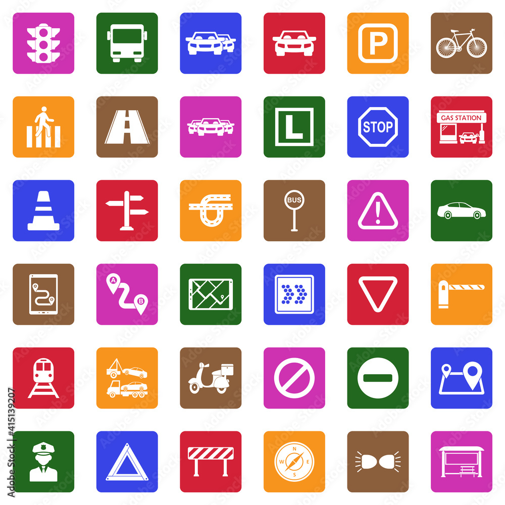 Traffic Icons. White Flat Design In Square. Vector Illustration. Traffic Icons. White Flat Design In Square. Vector Illustration.