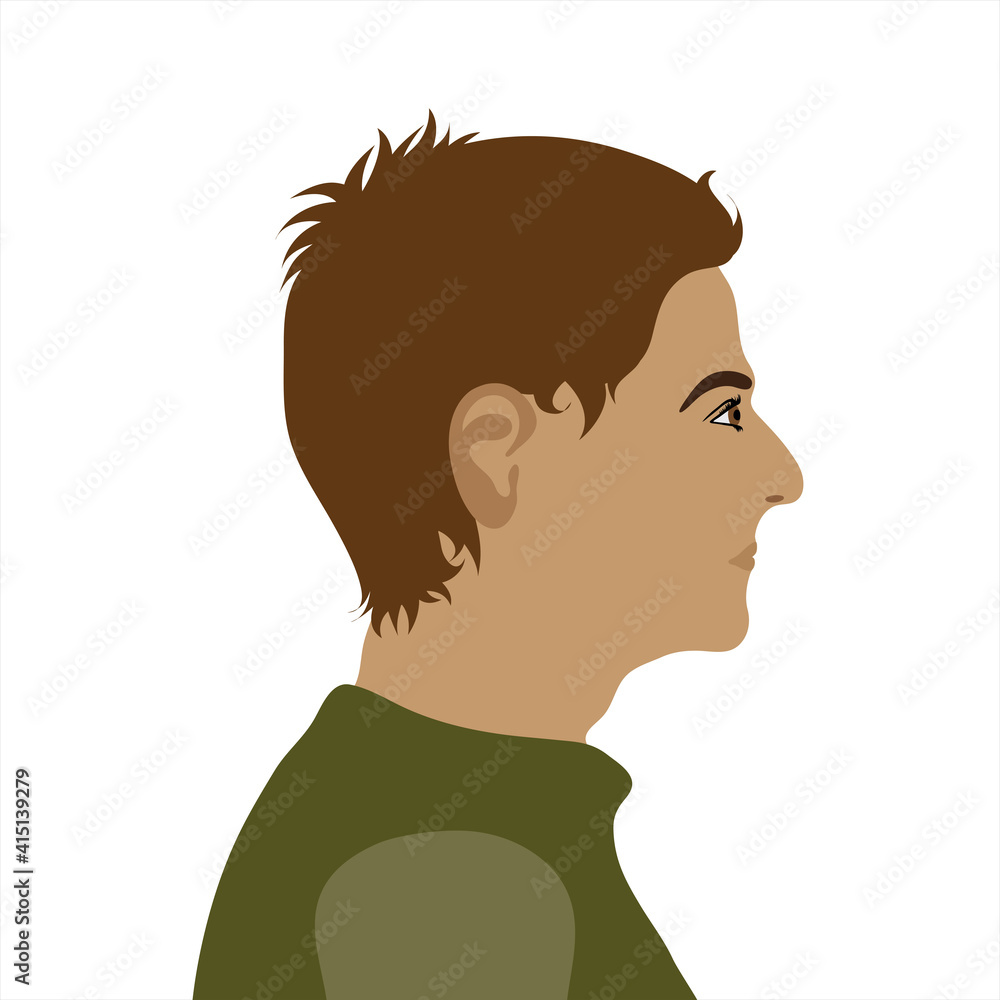 Vector illustration of man by profile. Symbol of adult and person.