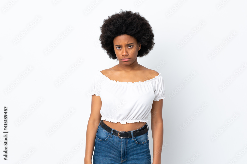 Young African American woman isolated on white background with sad expression Young African American woman isolated on white background with sad expression