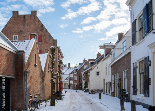 Street scene with snow in Amersfoort, Netherlands 