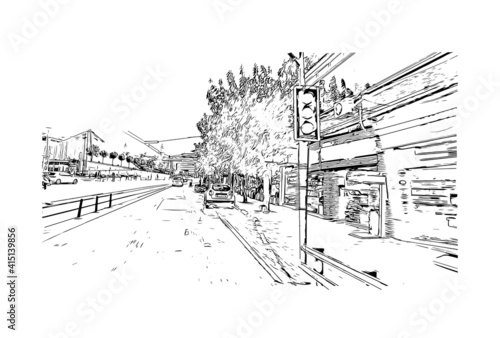 Building view with landmark of Bursa is a city in northwestern Turkey. Hand drawn sketch illustration in vector.
