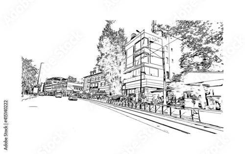 Building view with landmark of Bursa is a city in northwestern Turkey. Hand drawn sketch illustration in vector.