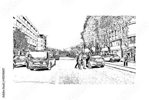 Building view with landmark of Bursa is a city in northwestern Turkey. Hand drawn sketch illustration in vector.