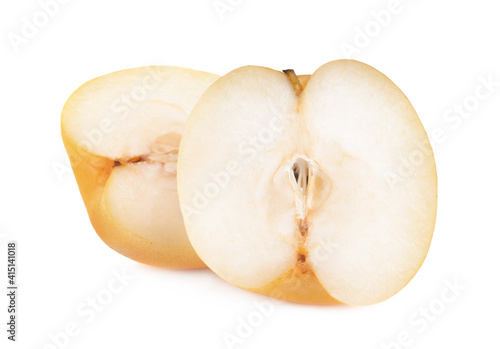 Cut fresh apple pear on white background