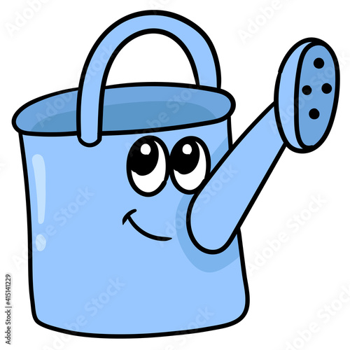 water sprinkler bucket with cute face, doodle icon image kawaii