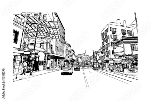 Building view with landmark of Bursa is a city in northwestern Turkey. Hand drawn sketch illustration in vector.