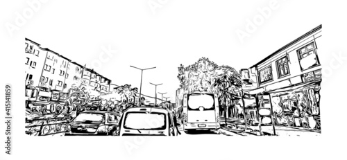 Building view with landmark of Bursa is a city in northwestern Turkey. Hand drawn sketch illustration in vector.