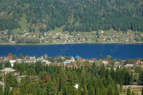 village in the mountains near the lake