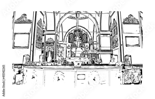 Building view with landmark of Bursa is a city in northwestern Turkey. Hand drawn sketch illustration in vector.