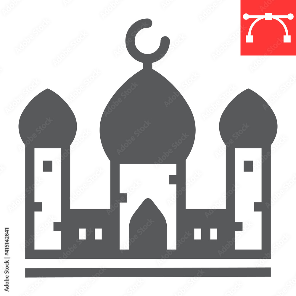 Mosque glyph icon, architecture and religion, islamic mosque vector icon, vector graphics, editable stroke solid sign, eps 10.