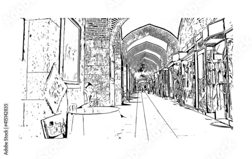 Building view with landmark of Bursa is a city in northwestern Turkey. Hand drawn sketch illustration in vector.