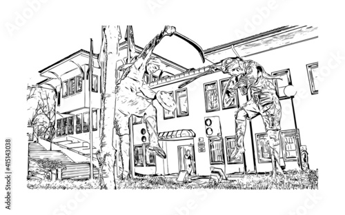 Building view with landmark of Bursa is a city in northwestern Turkey. Hand drawn sketch illustration in vector.