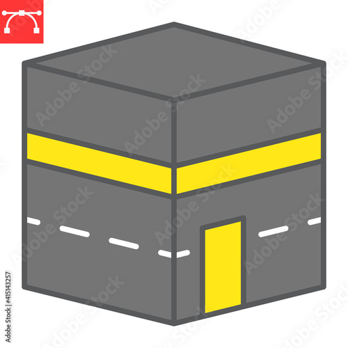 Kaaba Mecca color line icon, happy ramadan and makkah, Mecca building vector icon, vector graphics, editable stroke filled outline sign, eps 10.
