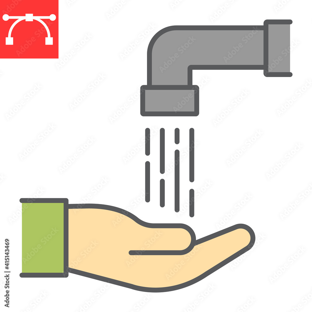 Islamic wudu color line icon, happy ramadan and hand washing, ablution vector icon, vector graphics, editable stroke filled outline sign, eps 10.