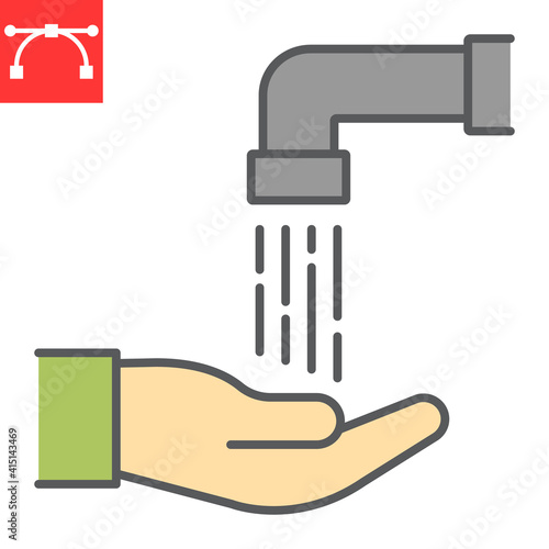 Islamic wudu color line icon, happy ramadan and hand washing, ablution vector icon, vector graphics, editable stroke filled outline sign, eps 10.