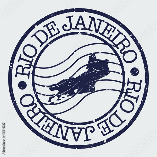 State of Rio de Janeiro, Brazil Map Postmark. Silhouette Postal Passport. Stamp Round Vector Icon. Vintage Postage Design.