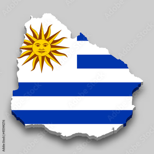 3d isometric Map of Uruguay with national flag. photo