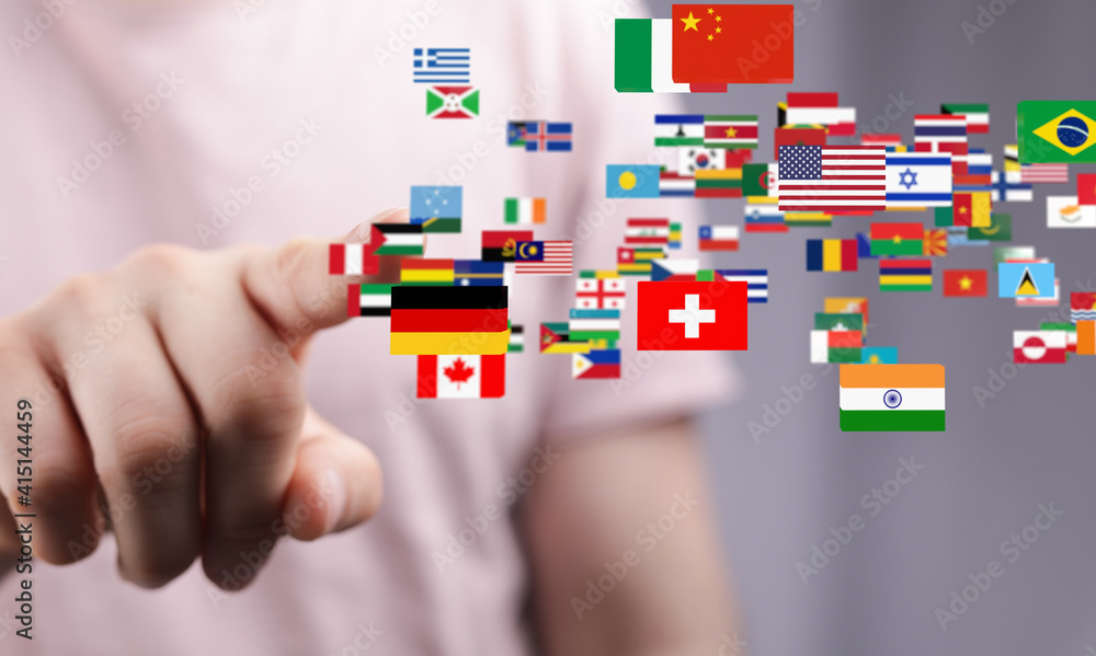 World map with all states and their flags World map with all states and their flags
