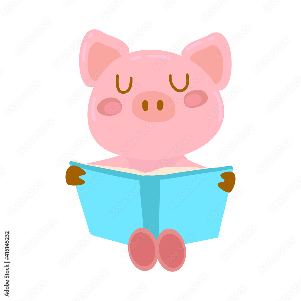 little pig reading book on the white background
little pig reading book on the white background