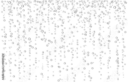 Oxygen air bubbles flow in water on white background.