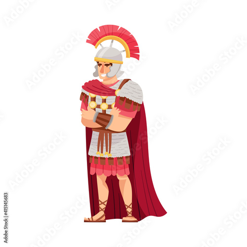 Ancient Roman Commander or Greek Warrior Leader Wearing Helmet and Cloak Vector Illustration