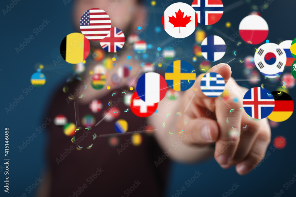 World map with all states and their flags World map with all states and their flags