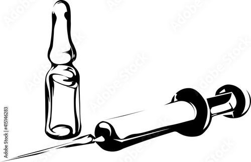 COVID-19 Coronavirus Vaccine bottle and syringe vector drawing