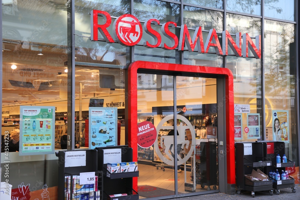 HERNE, GERMANY - SEPTEMBER 17, 2020: Rossmann cosmetics and beauty shop in  Herne, Germany. Total retail sales in Germany amounted to 450 billion EUR  in 2013. Stock-Foto | Adobe Stock