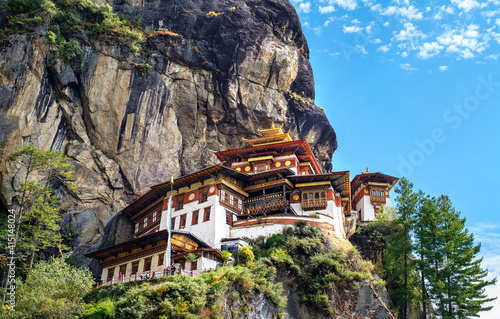 Tiger's Nest Monastery, a sacred Vajrayana Himalayan Buddhist site located in the upper Paro valley, Bhutan photo