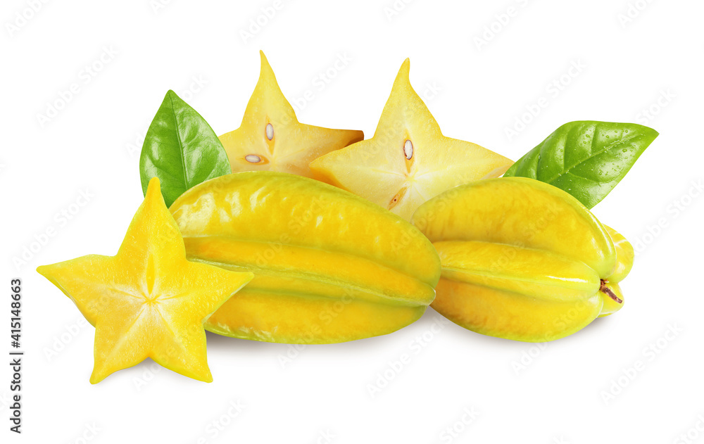 Delicious ripe carambola fruits on white background Delicious ripe carambola fruits on white background