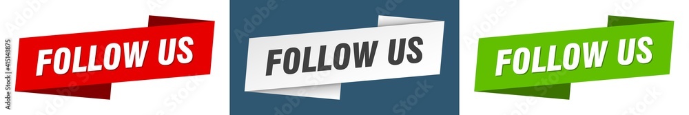 follow us banner. follow us ribbon label sign set follow us banner. follow us ribbon label sign set