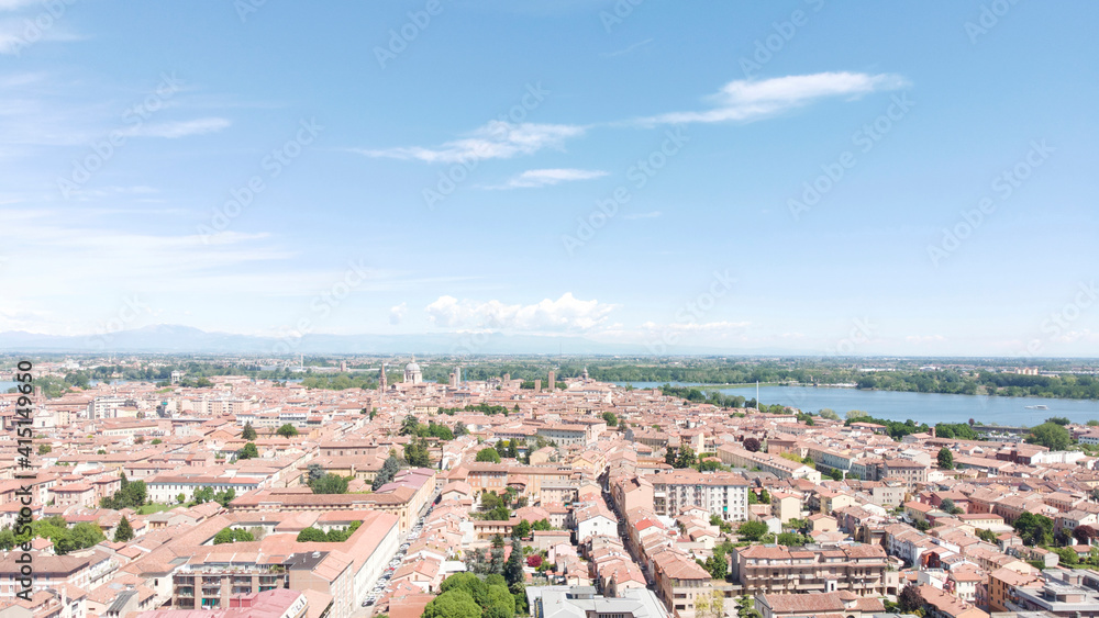 Italy, Mantua, city view toward historical city center, lakes surrounding the city