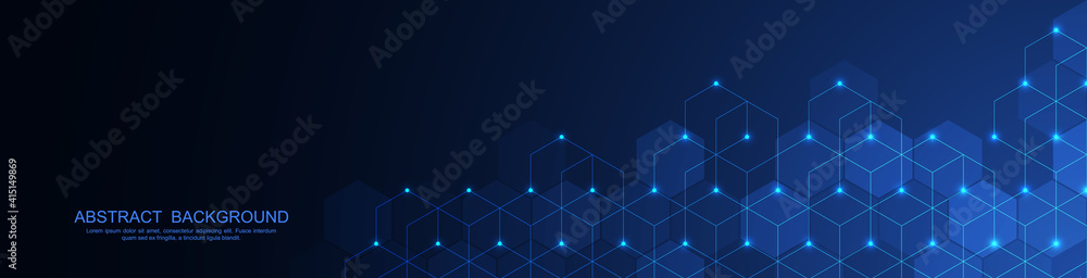 Banner design template. Abstract background with geometric shapes and hexagon pattern. Vector illustration for medicine, technology or science design Banner design template. Abstract background with geometric shapes and hexagon pattern. Vector illustration for medicine, technology or science design