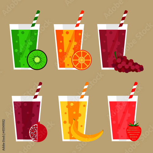 Fresh fruit smoothie set isolated