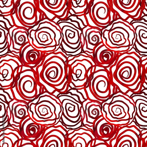 Pattern with abstract red roses, designed for textile, wrapping paper, background.