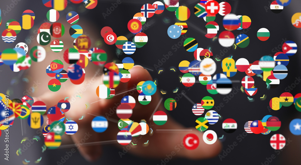 World map with all states and their flags World map with all states and their flags