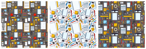 Work office desk top view w...