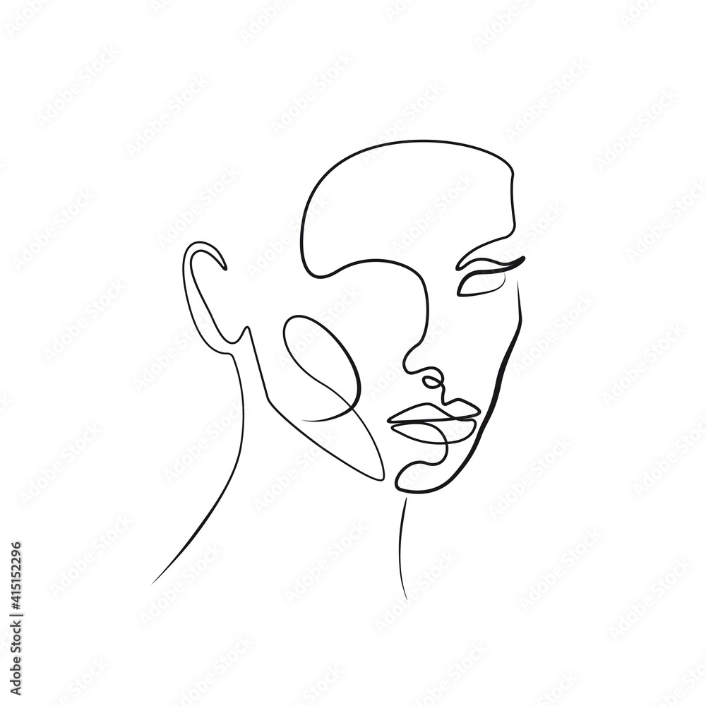 Woman Abstract Face One Line Drawing. Female Portrait Minimalist Style ...