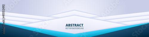 Colorful abstract horizontal wide banner. Light diagonal white wide background with colored gradient paper shapes.