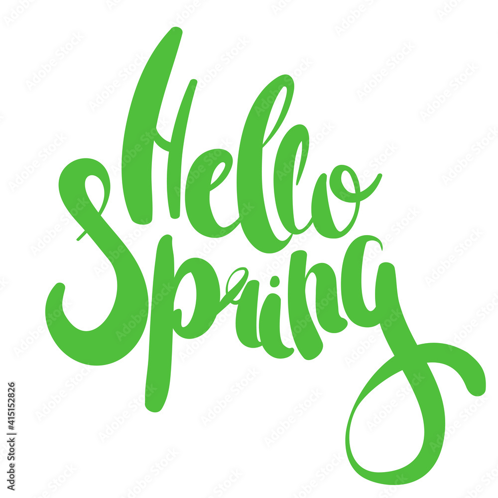 Fototapeta premium Hello Spring hand drawn calligraphy. Lettering in flat style.