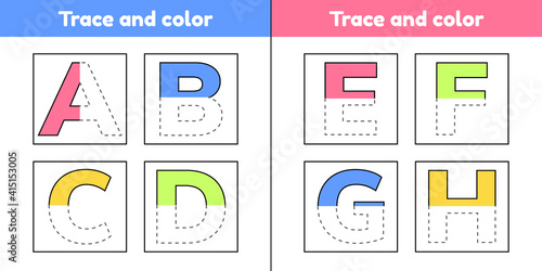 Trace letters for kindergarten and preshool kids. Write and color.