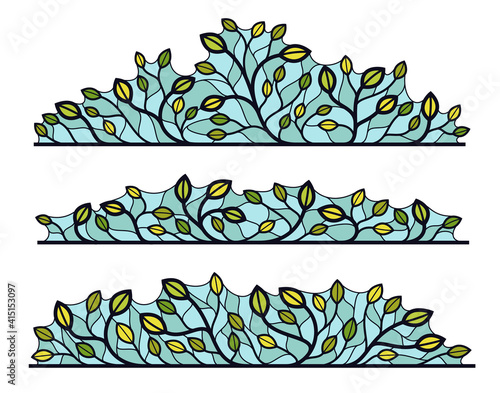 Floral vector design with leaves and branches isolated over white, classical elegant fashion style banner or text divider for design, luxury vintage linear emblem or frame element.