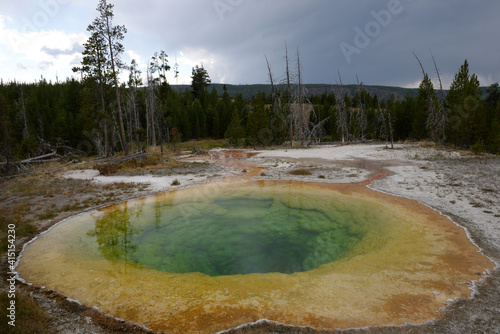 Morning Glory pool at Old Faithful geothermal area in Yellowstone National Park, Wyoming, USA